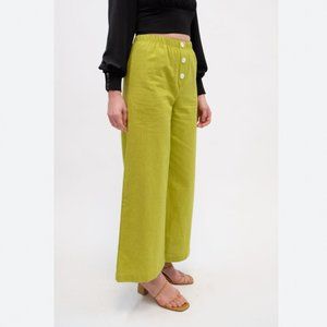 Lisa Says Gah Elaine Wide-Leg Linen Pant in "Olive" Green